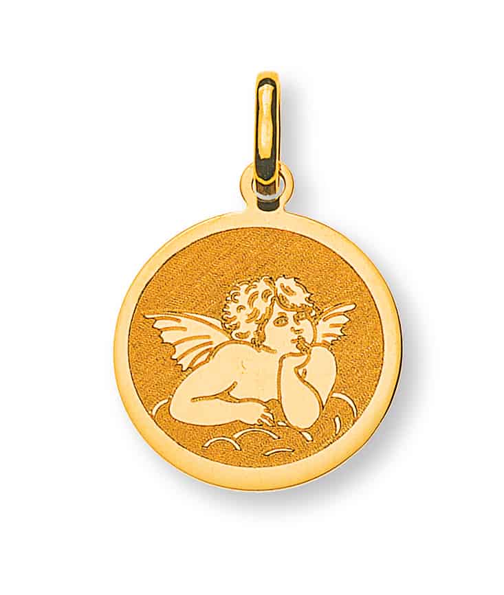 Medaille Engel Laser graviert Gelbgold 750 12mm